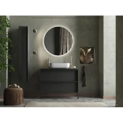3S. x Home Meuble salle de bain sur pieds coloris Frêne Noir Sale
