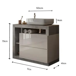 3S. x Home Meuble salle de bain sur pieds coloris Béton 92 cm Ancona Sale