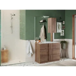 3S. x Home Meuble salle de bain sur pieds coloris Chêne Mercure 100 cm Clearance