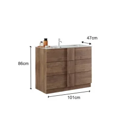 3S. x Home Meuble salle de bain sur pieds coloris Chêne Mercure 100 cm Clearance