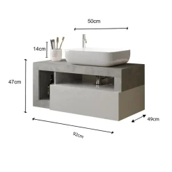 3S. x Home Meuble salle de bain suspendu Ancona coloris Béton 1 Tiroir et 2 niches vasque à poser 92 cm Sale