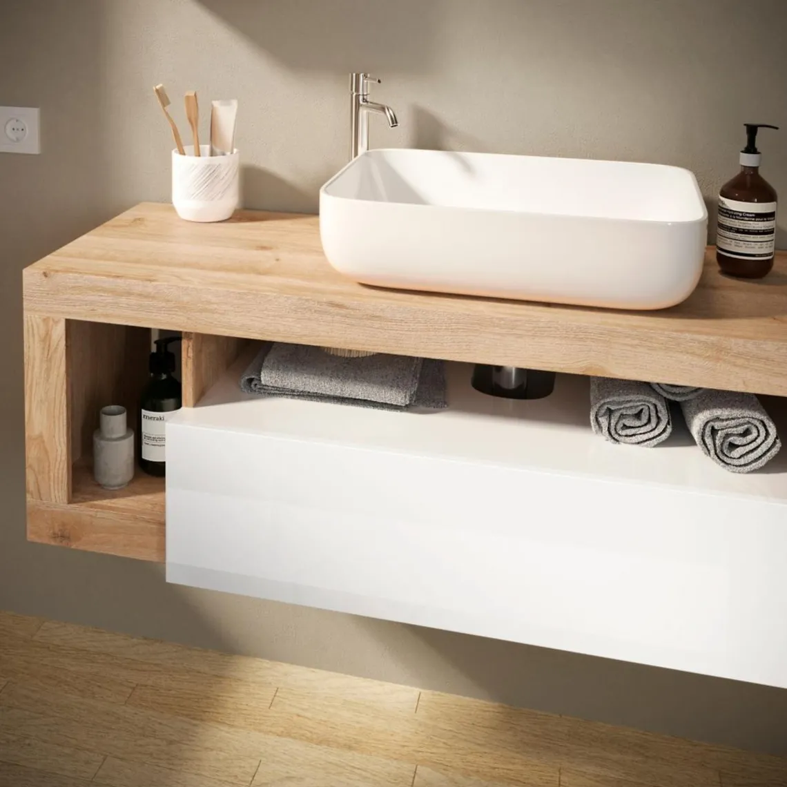 3S. x Home Meuble salle de bain suspendu Ancona laqué brillant Discount