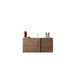 3S. x Home Meuble salle de bain suspendu 2 tiroirs vasque integrée en céramique 80 cm Discount