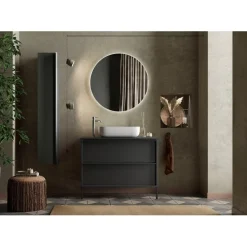 3S. x Home Meuble salle de bain Syracuse sur pieds coloris Frêne Noir 2 tiroirs et vasque Hot