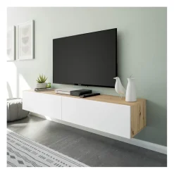 Calicosy Meuble suspendu 2 abattants et 2 niches de rangement en bois Blanc Fabrication Espagne New