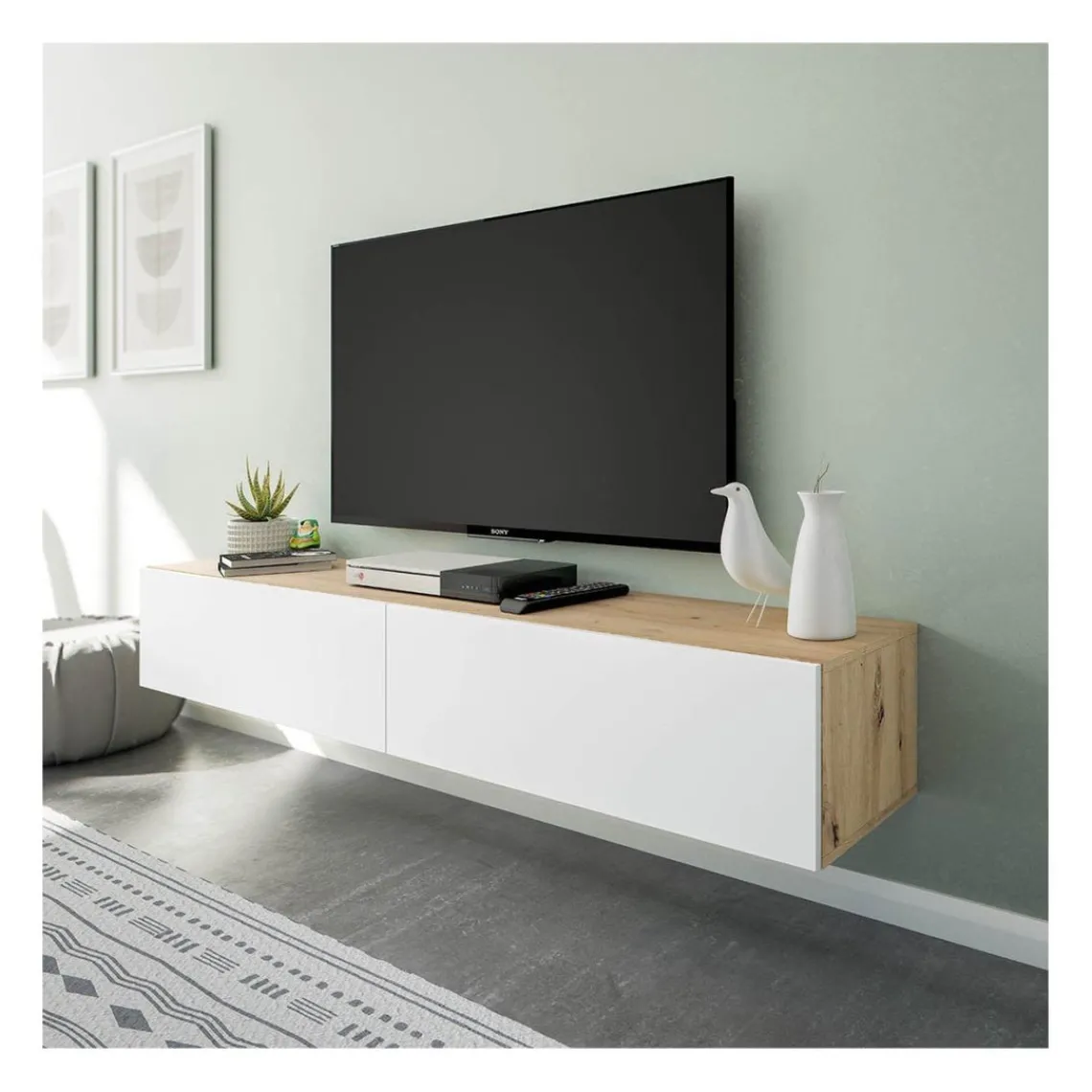 Calicosy Meuble suspendu 2 abattants et 2 niches de rangement en bois Blanc Fabrication Espagne New