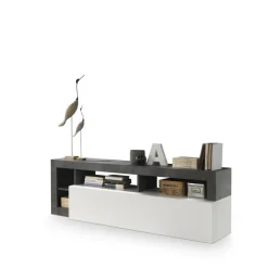 3S. x Home Meuble TV 1 abattant HAMBURG laqué blanc et oxyde Discount