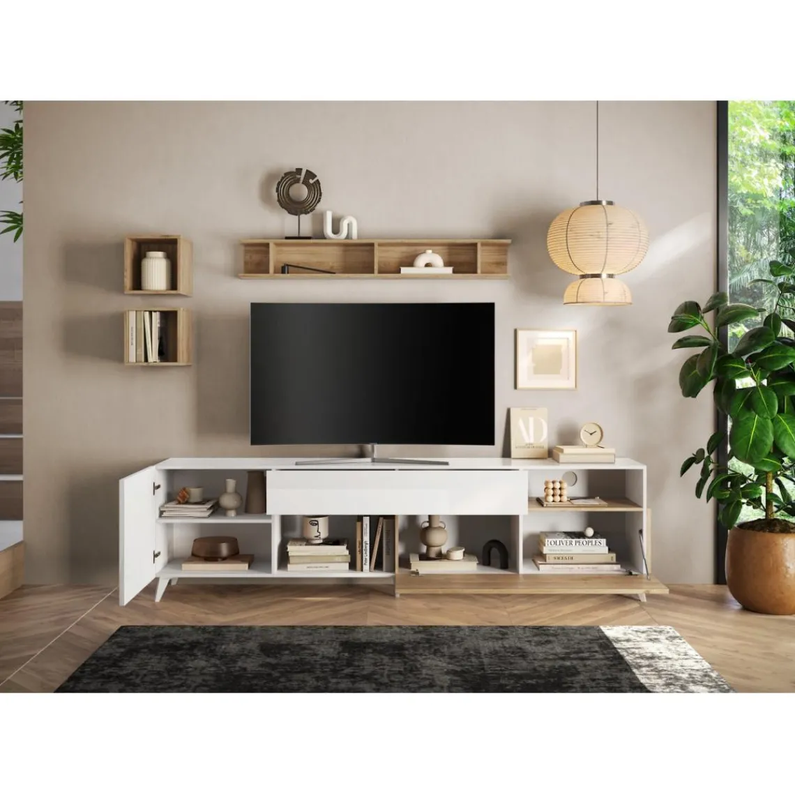 3S. x Home Meuble TV 241 cm Blanc laqué Hot