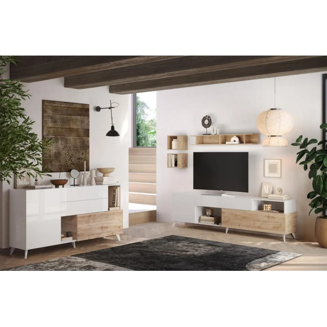 3S. x Home Meuble TV 241 cm Blanc laqué Hot