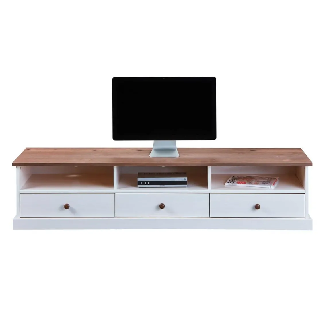3S. x Home Meuble TV 3 grands tiroirs en pin massif Best