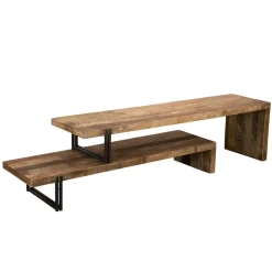 Macabane Meuble TV 2 niveaux bois de Teck recyclé et métal - NASAI Discount