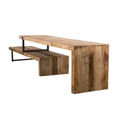Macabane Meuble TV 2 niveaux bois de Teck recyclé et métal - NASAI Discount