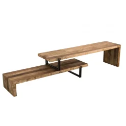 Macabane Meuble TV 2 niveaux bois de Teck recyclé et métal - NASAI Discount