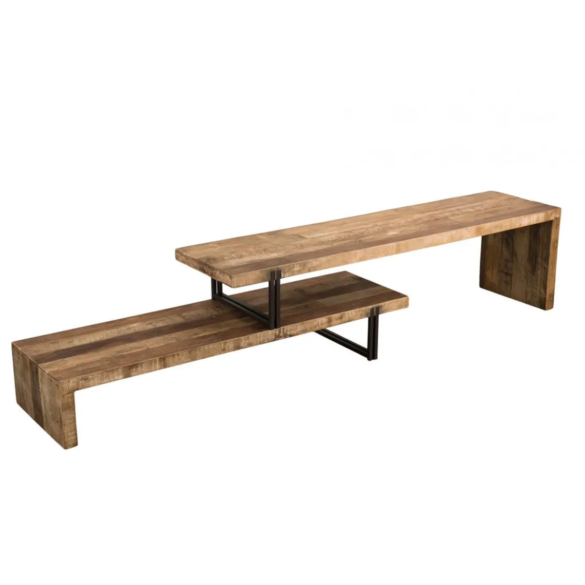 Macabane Meuble TV 2 niveaux bois de Teck recyclé et métal - NASAI Discount