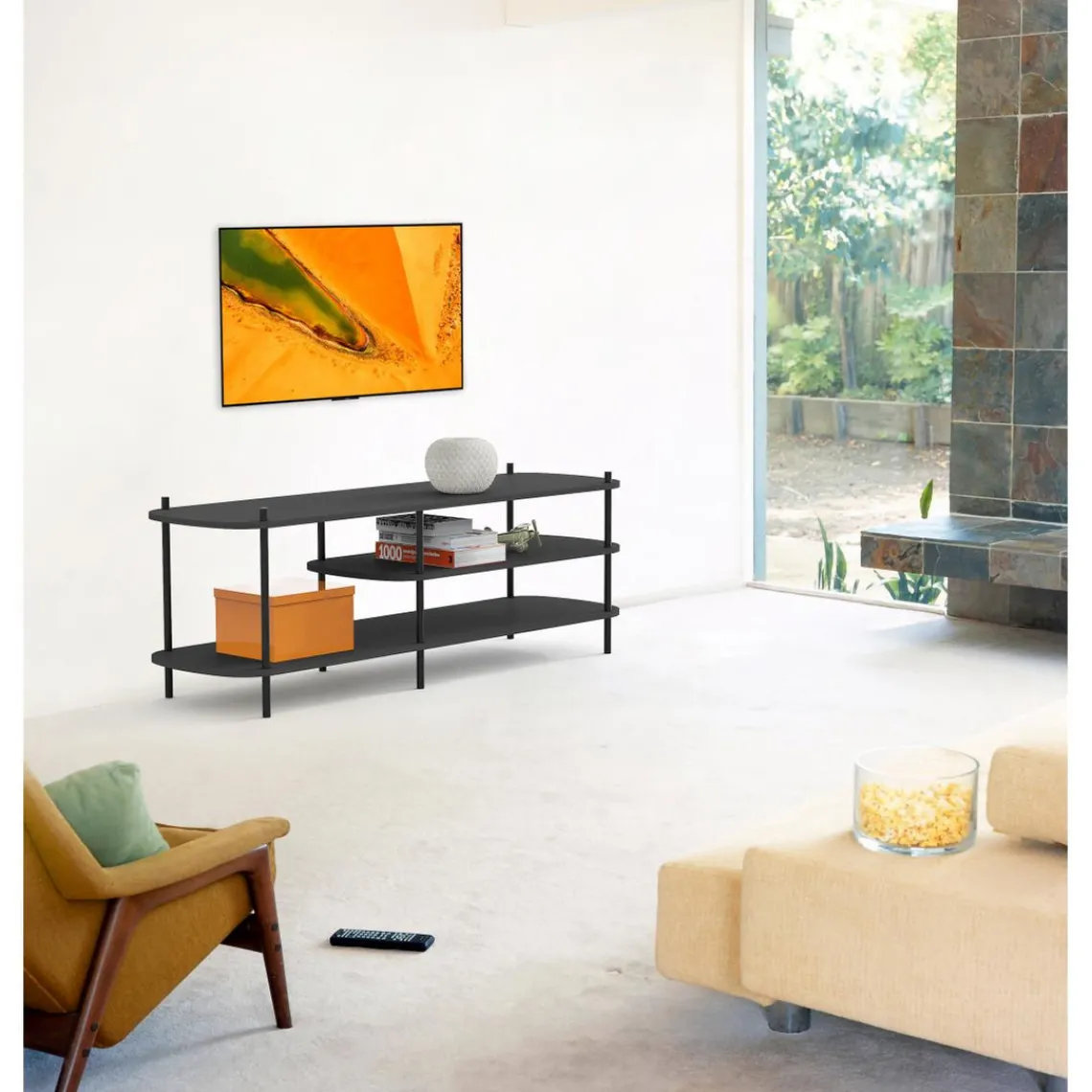 3S. x Home Meuble TV 3 niveaux en métal et en bois noirs Online