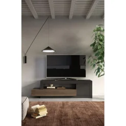 3S. x Home Meuble TV 1 porte 1 tiroir marron Sale