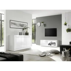 3S. x Home Meuble TV 1 porte BASIC laqué blanc brillant Clearance
