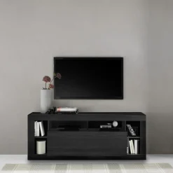 3S. x Home Meuble TV 1 porte chene noir Outlet