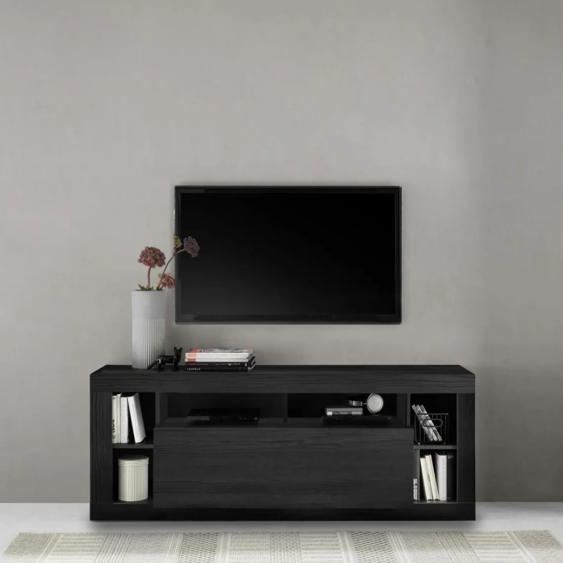3S. x Home Meuble TV 1 porte chene noir Outlet