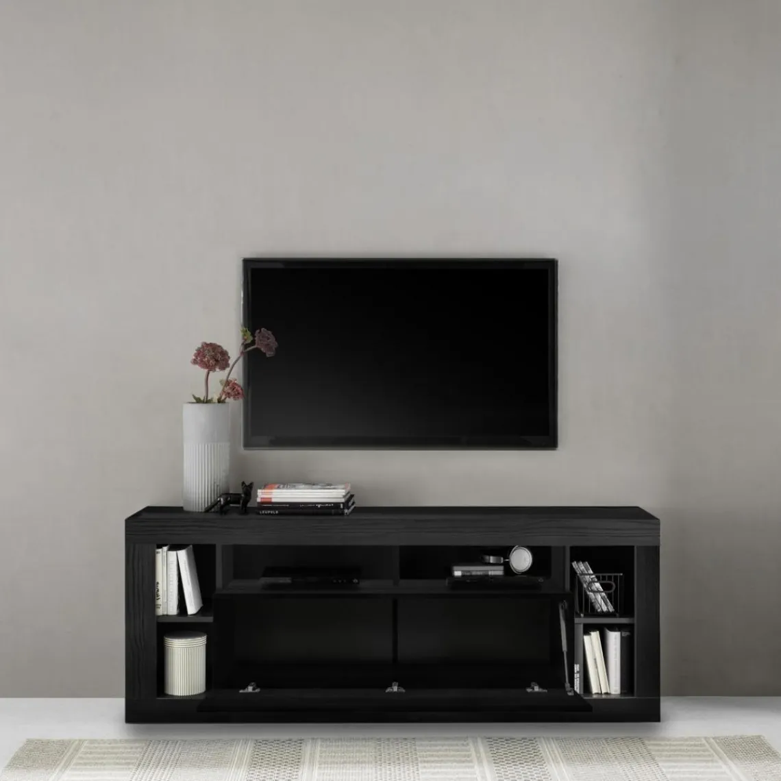3S. x Home Meuble TV 1 porte chene noir Outlet
