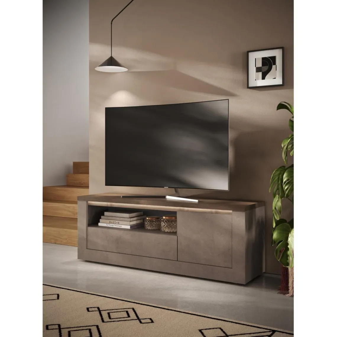 3S. x Home Meuble tv 1 porte et 1 tiroir et niche ISCHIA avec éclairage LED intégré Online