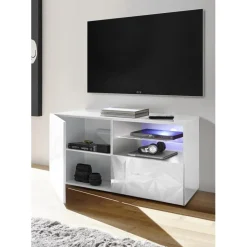 3S. x Home Meuble TV 1 porte et 1 tiroir PRISMA laqué blanc brillant Sale