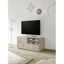 3S. x Home Meuble TV 1 porte et 1 tiroir MIRO décor chêne New