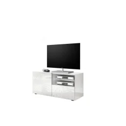 3S. x Home Meuble TV 1 porte et 1 tiroir MIRO laqué blanc brillant Best