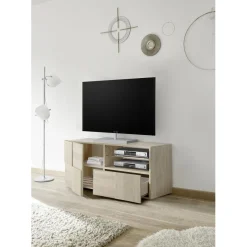 3S. x Home Meuble TV 1 porte et 1 tiroir DAMA décor chêne samoa Sale