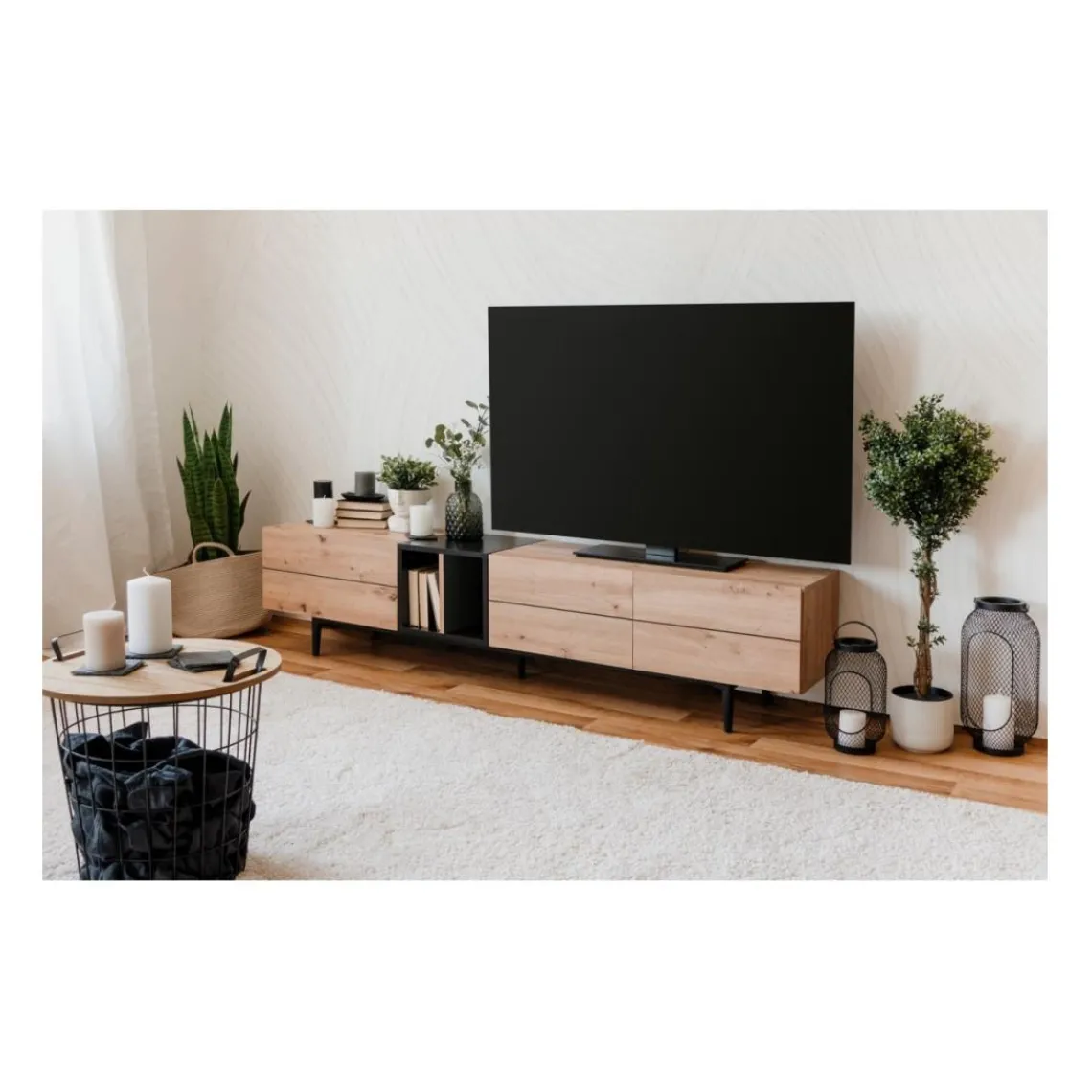 Calicosy Meuble TV 3 Portes 2 Niches Nola Hot