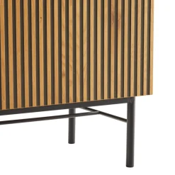 Macabane Meuble TV 2 portes 2 niches décor effet bois rainuré noir naturel SCOTT Hot