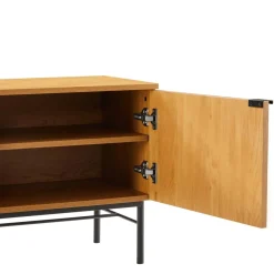 Macabane Meuble TV 2 portes 2 niches décor effet bois rainuré noir naturel SCOTT Hot