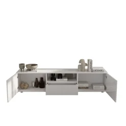 3S. x Home Meuble TV 2 portes 1 tiroir RIO blanc laqué brillant Discount