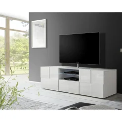 3S. x Home Meuble TV 2 portes 1 tiroir DAMA laqué blanc brillant New