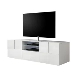 3S. x Home Meuble TV 2 portes 1 tiroir DAMA laqué blanc brillant New