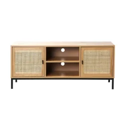 Calicosy Meuble TV 2 Portes avec Cannage Rotin et 2 Niches en bois Beige Online