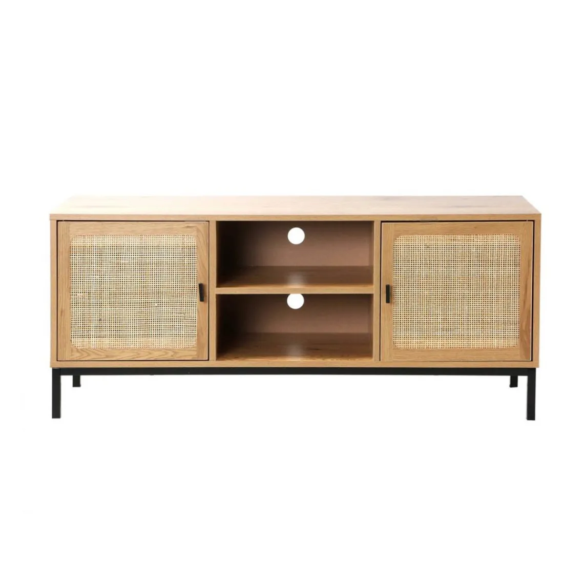 Calicosy Meuble TV 2 Portes avec Cannage Rotin et 2 Niches en bois Beige Online