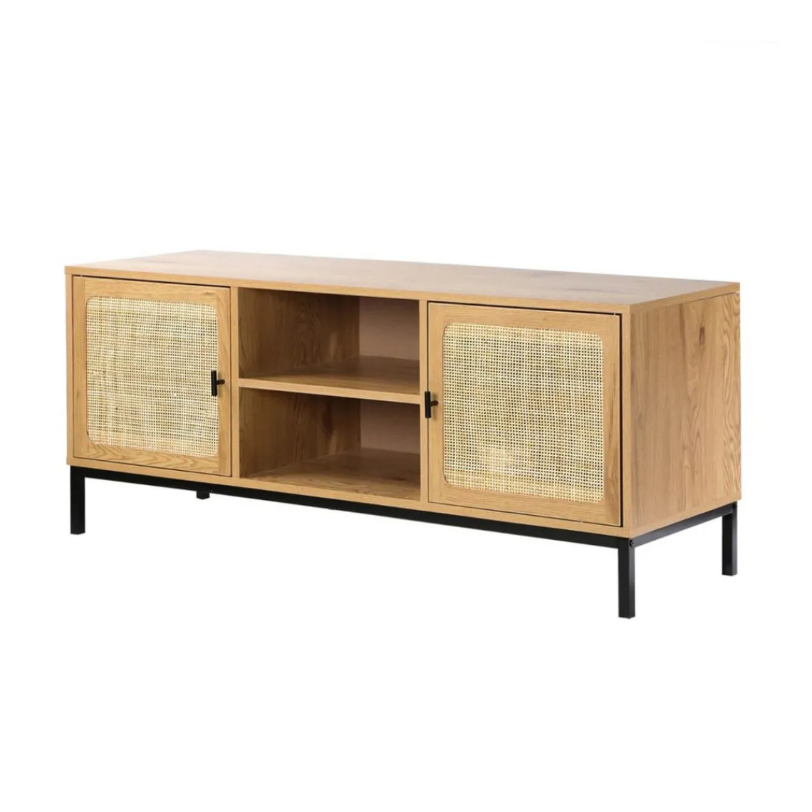 Calicosy Meuble TV 2 Portes avec Cannage Rotin et 2 Niches en bois Beige Online