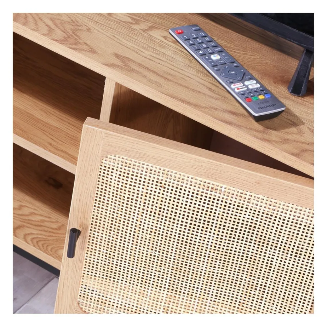 Calicosy Meuble TV 2 Portes avec Cannage Rotin et 2 Niches en bois Beige Online