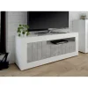 3S. x Home Meuble TV 3 portes battantes URBINO blanc brillant et cement Discount