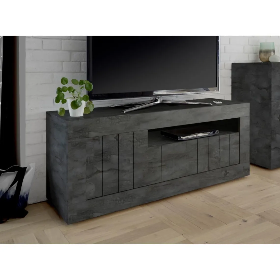 3S. x Home Meuble TV 3 portes battantes URBINO oxyde Clearance