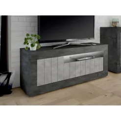 3S. x Home Meuble TV 3 portes battantes URBINO oxyde et cement New