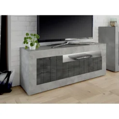 3S. x Home Meuble TV 3 portes battantes URBINO cement et oxyde Outlet
