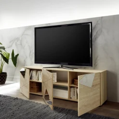 3S. x Home Meuble TV 3 portes beige Clearance