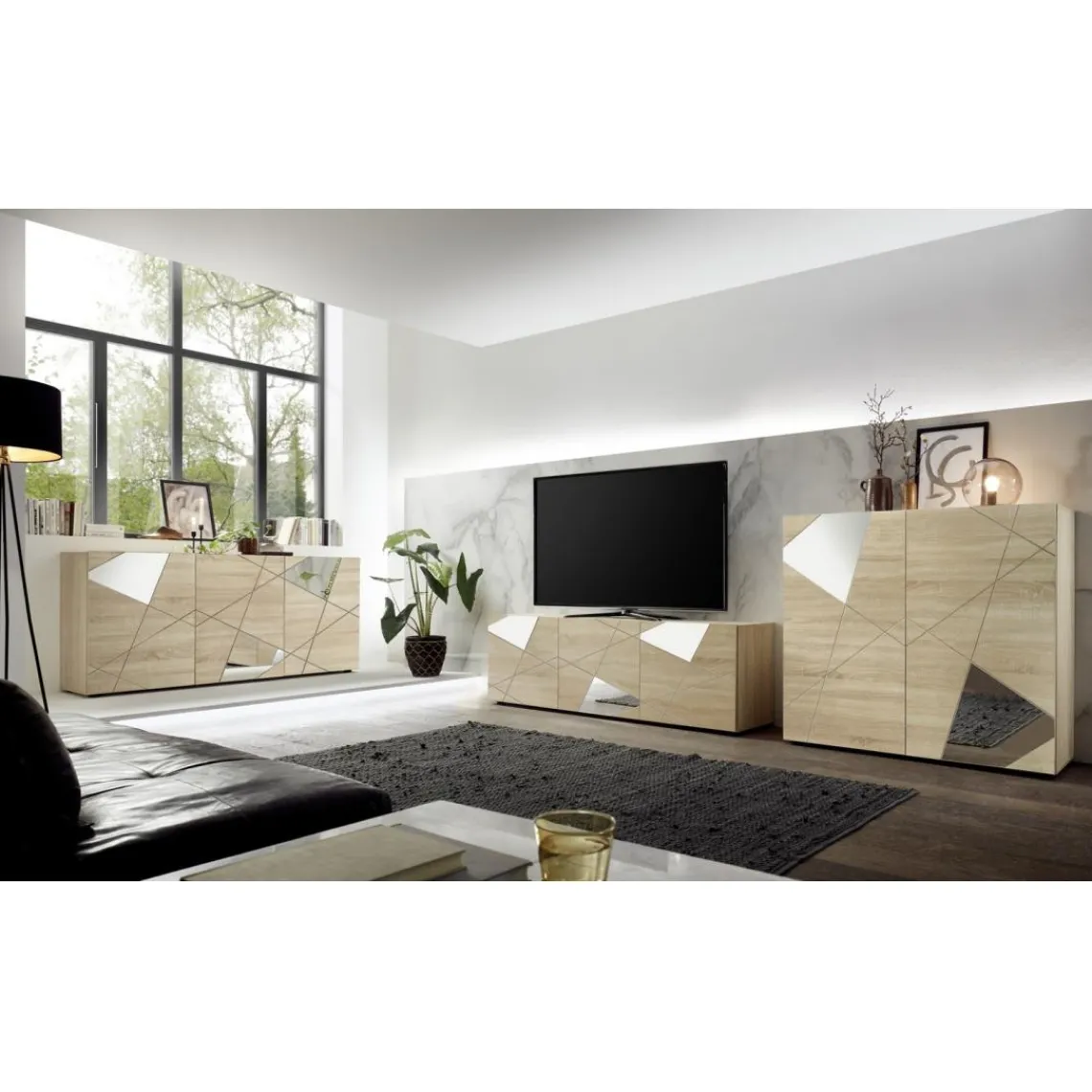 3S. x Home Meuble TV 3 portes beige Clearance