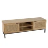 Macabane Meuble TV 2 portes cannage naturel pieds métal noir MARCEAU Clearance