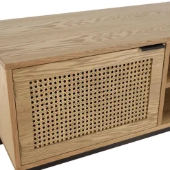 Macabane Meuble TV 2 portes cannage naturel pieds métal noir MARCEAU Clearance