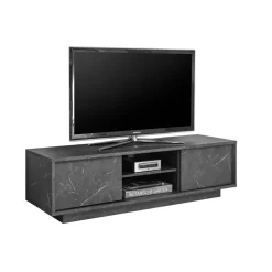 3S. x Home Meuble TV 2 portes CARRARA décor marbre noir New