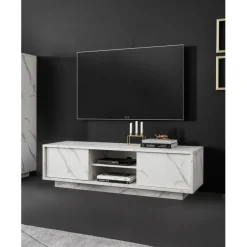 3S. x Home Meuble TV 2 portes CARRARA décor marbre blanc Sale