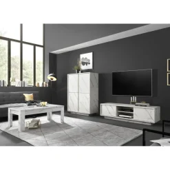 3S. x Home Meuble TV 2 portes CARRARA décor marbre blanc Sale